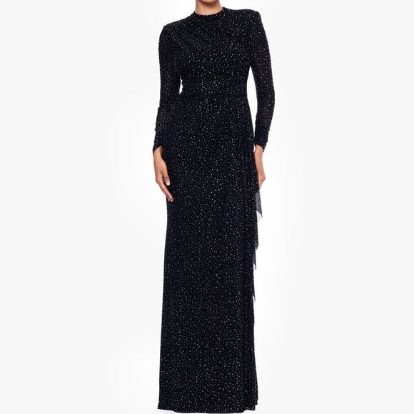 Betsy & Adam “Devin” Long Power Mesh Embellished Long Sleeve Dress Black Sz 4 - Picture 1 of 9